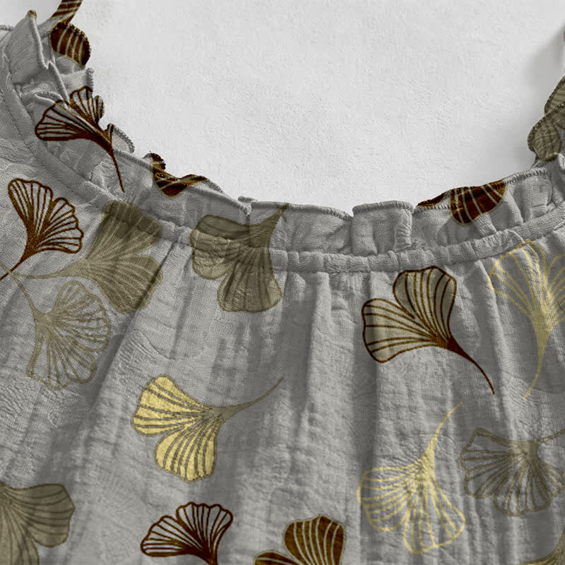 Robe midi d'intérieur à bretelles et motif feuille de ginkgo Ownkoti - image 28