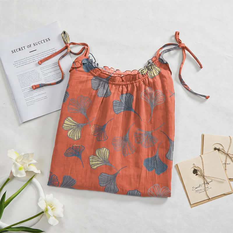 Robe midi d'intérieur à bretelles et motif feuille de ginkgo Ownkoti - image 32