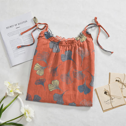 Robe midi d'intérieur à bretelles et motif feuille de ginkgo Ownkoti - image 32