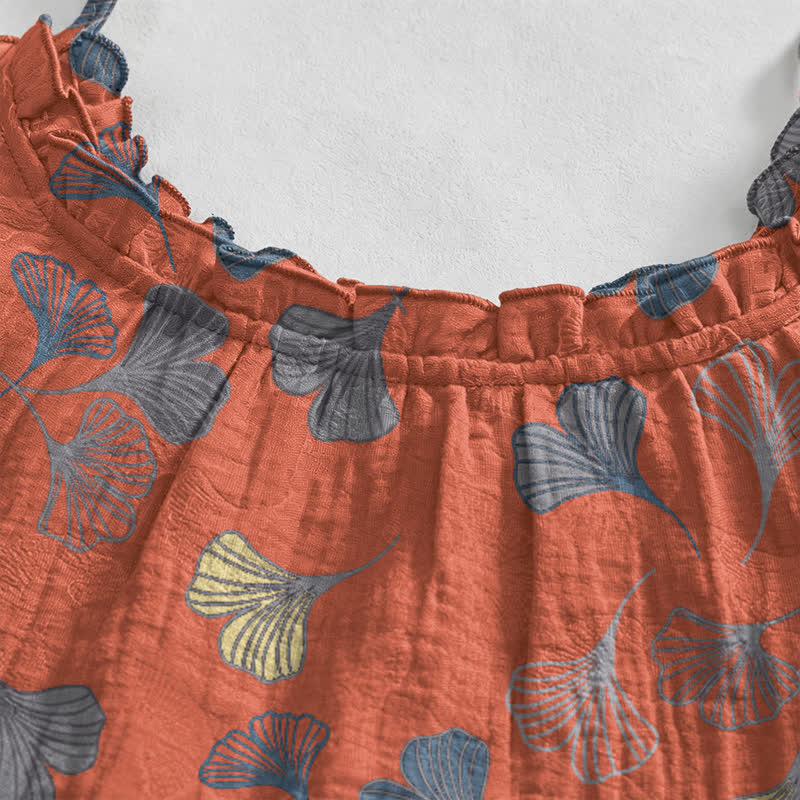 Robe midi d'intérieur à bretelles et motif feuille de ginkgo Ownkoti - image 33