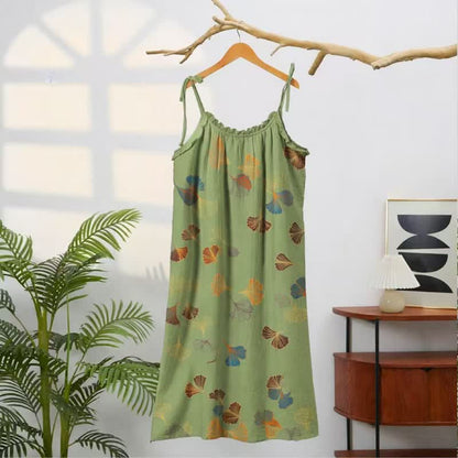 Robe midi d'intérieur à bretelles et motif feuille de ginkgo Ownkoti - image 36