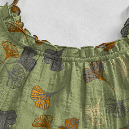 Robe midi d'intérieur à bretelles et motif feuille de ginkgo Ownkoti - image 38