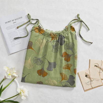 Robe midi d'intérieur à bretelles et motif feuille de ginkgo Ownkoti - image 37
