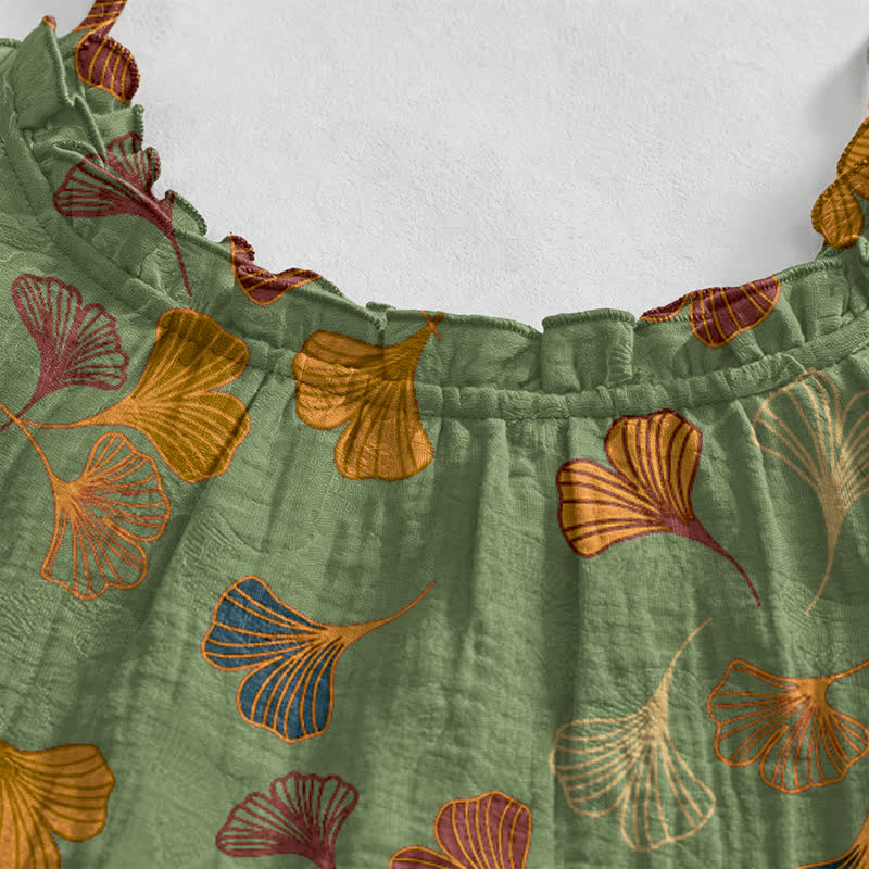 Robe midi d'intérieur à bretelles et motif feuille de ginkgo Ownkoti - image 43