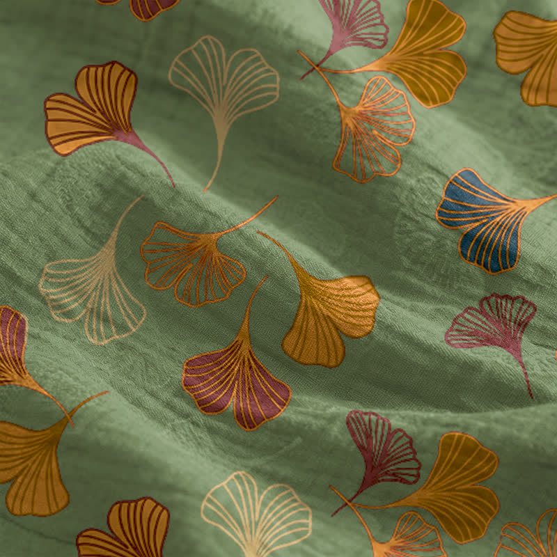 Robe midi d'intérieur à bretelles et motif feuille de ginkgo Ownkoti - image 44
