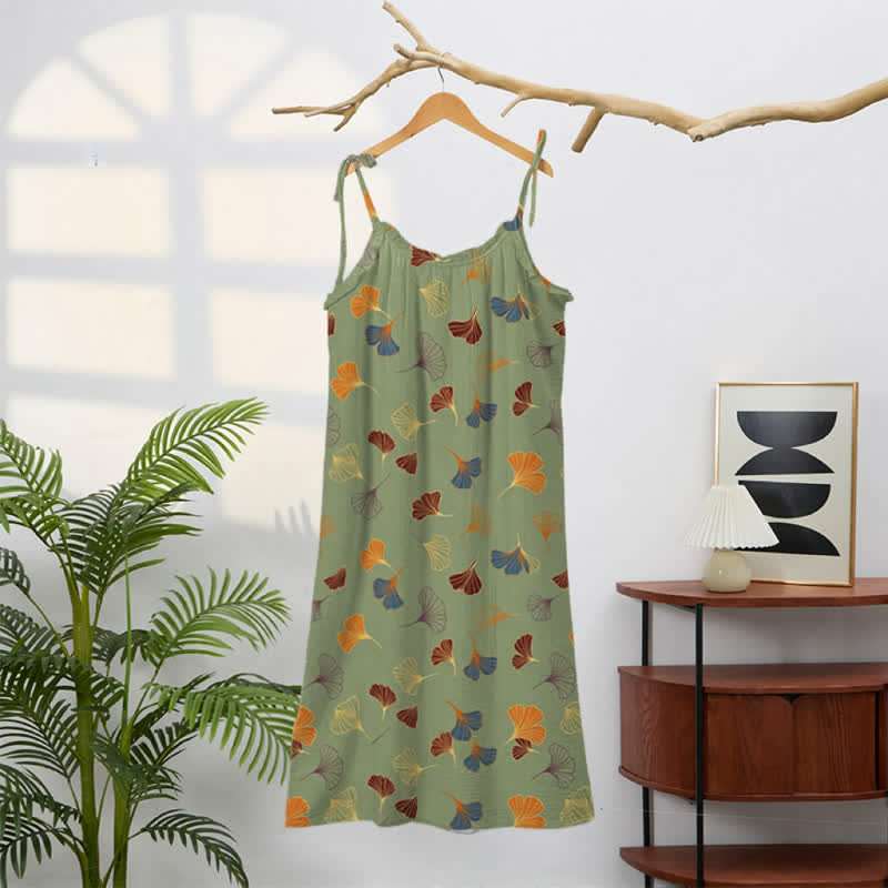 Robe midi d'intérieur à bretelles et motif feuille de ginkgo Ownkoti - image 41