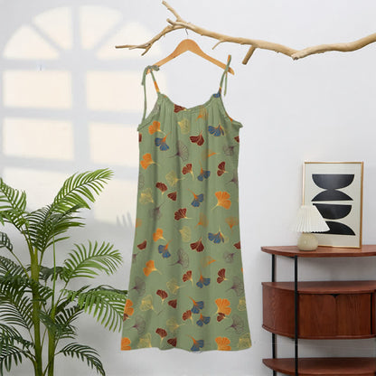 Robe midi d'intérieur à bretelles et motif feuille de ginkgo Ownkoti - image 41
