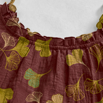 Robe midi d'intérieur à bretelles et motif feuille de ginkgo Ownkoti - image 48