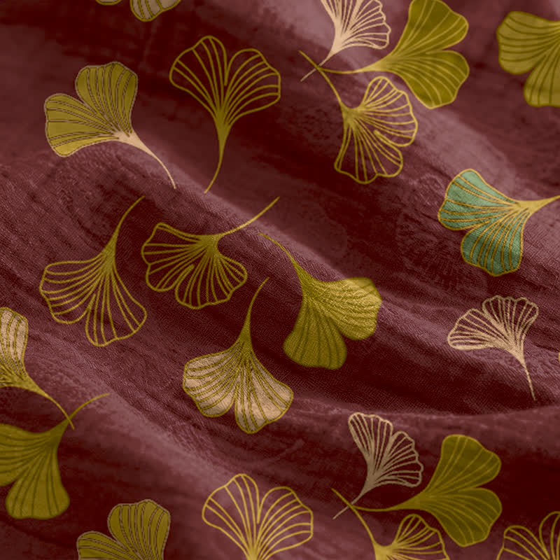 Robe midi d'intérieur à bretelles et motif feuille de ginkgo Ownkoti - image 49