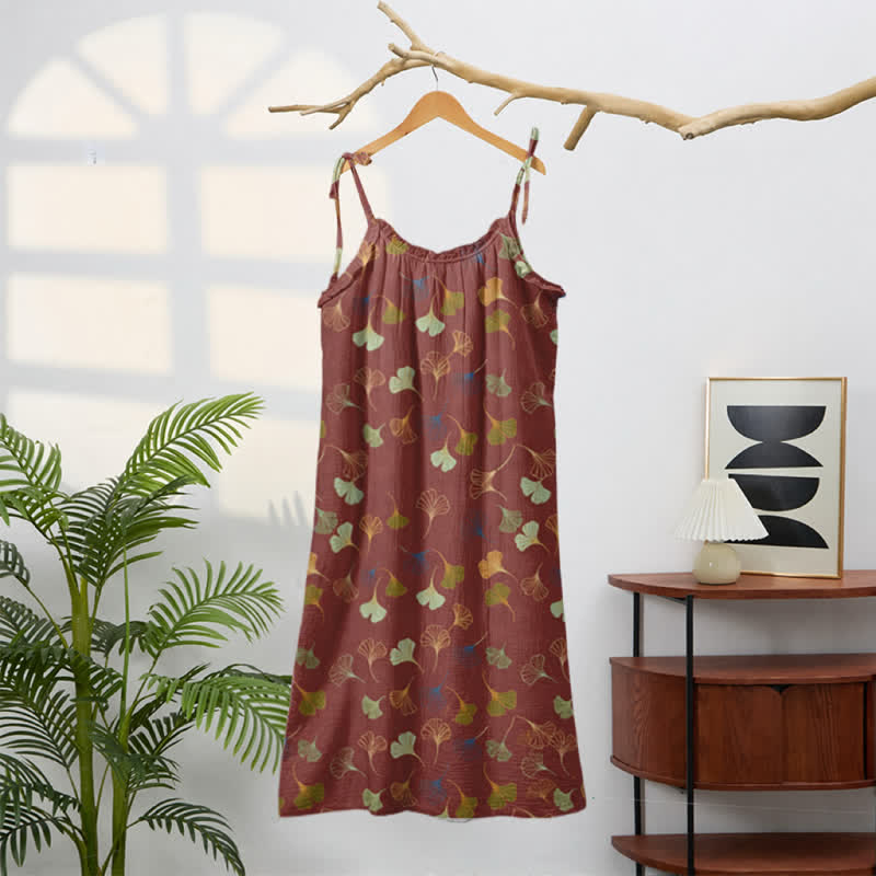 Robe midi d'intérieur à bretelles et motif feuille de ginkgo Ownkoti - image 46