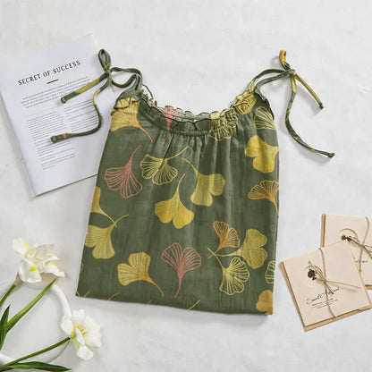 Robe midi d'intérieur à bretelles et motif feuille de ginkgo Ownkoti - image 52