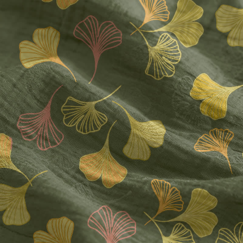 Robe midi d'intérieur à bretelles et motif feuille de ginkgo Ownkoti - image 54