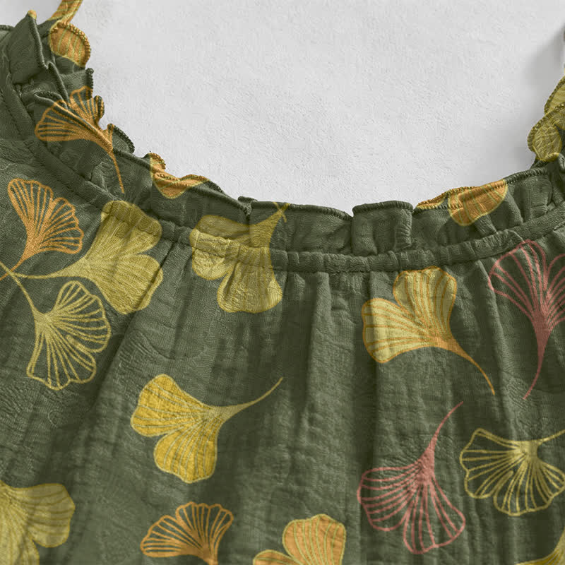 Robe midi d'intérieur à bretelles et motif feuille de ginkgo Ownkoti - image 53