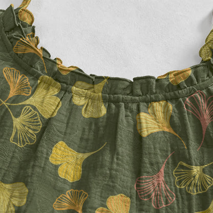 Robe midi d'intérieur à bretelles et motif feuille de ginkgo Ownkoti - image 53