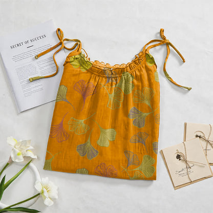 Robe midi d'intérieur à bretelles et motif feuille de ginkgo Ownkoti - image 57