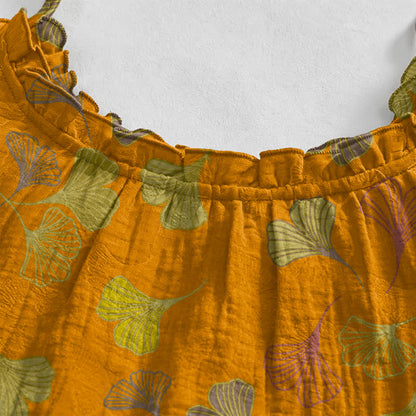 Robe midi d'intérieur à bretelles et motif feuille de ginkgo Ownkoti - image 58