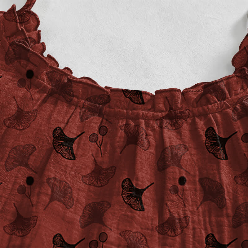 Robe midi d'intérieur à bretelles et motif feuille de ginkgo Ownkoti - image 63