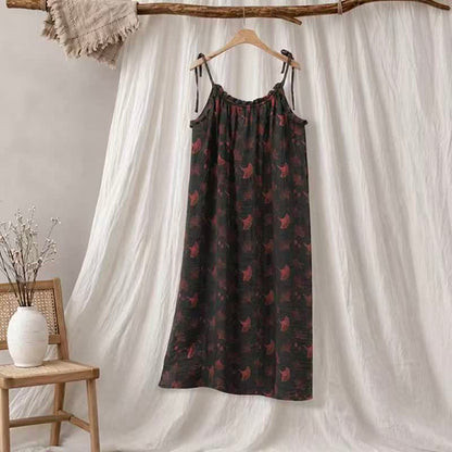 Robe midi d'intérieur à bretelles et motif feuille de ginkgo Ownkoti - Noir et rouge - XL - image 65