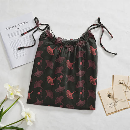 Robe midi d'intérieur à bretelles et motif feuille de ginkgo Ownkoti - image 67