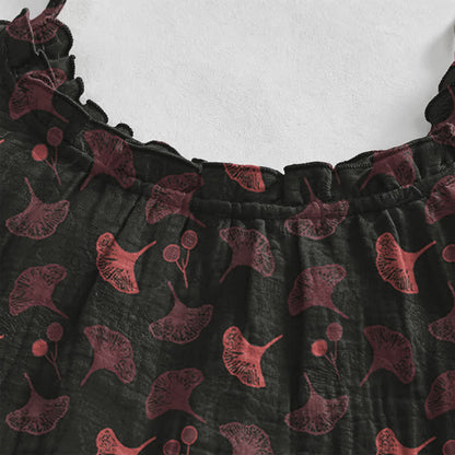 Robe midi d'intérieur à bretelles et motif feuille de ginkgo Ownkoti - image 68
