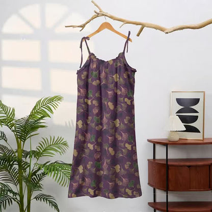Robe midi d'intérieur à bretelles et motif feuille de ginkgo Ownkoti - image 71