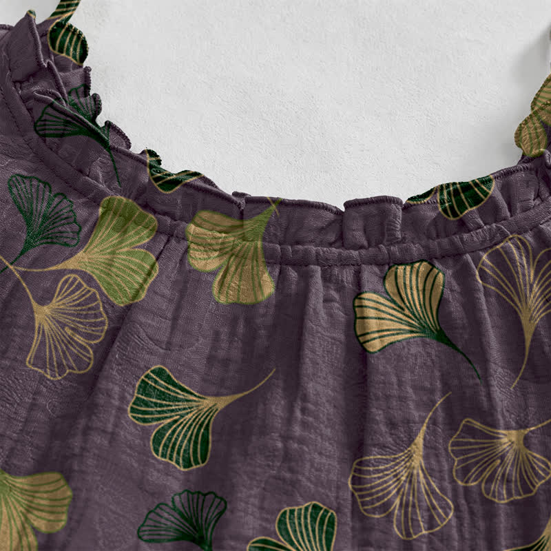 Robe midi d'intérieur à bretelles et motif feuille de ginkgo Ownkoti - image 73