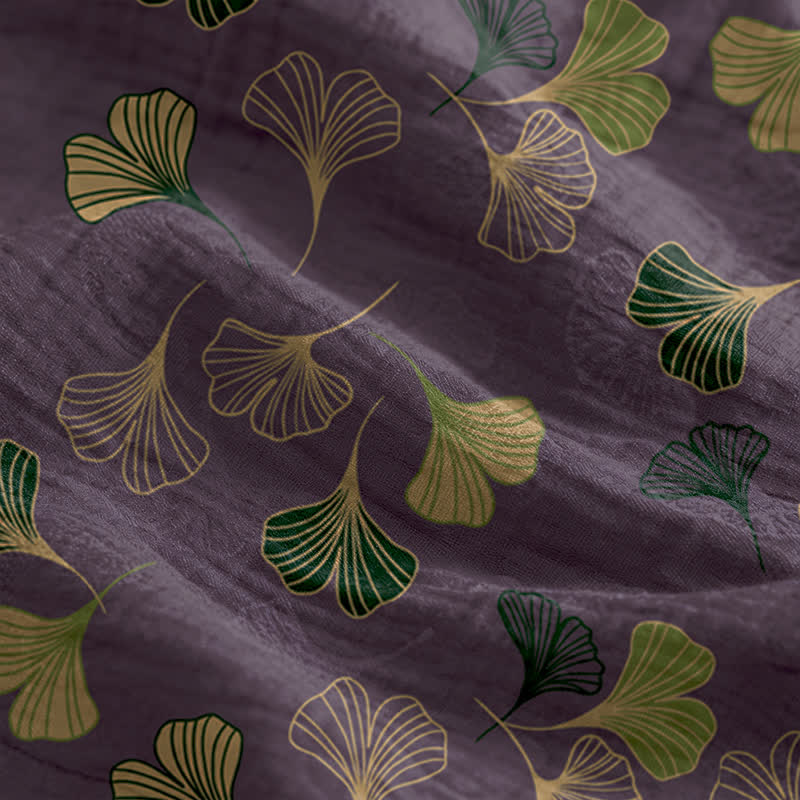 Robe midi d'intérieur à bretelles et motif feuille de ginkgo Ownkoti - image 74