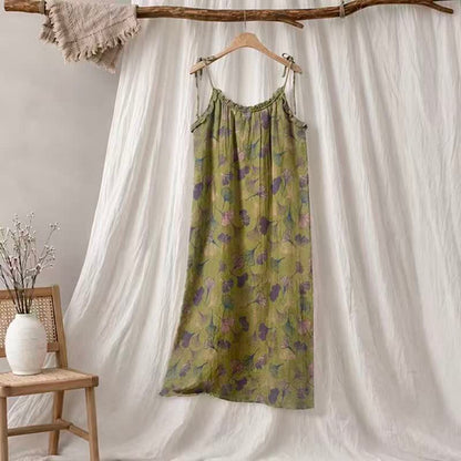 Robe midi d'intérieur à bretelles et motif feuille de ginkgo Ownkoti - Vert et violet - XL - image 75