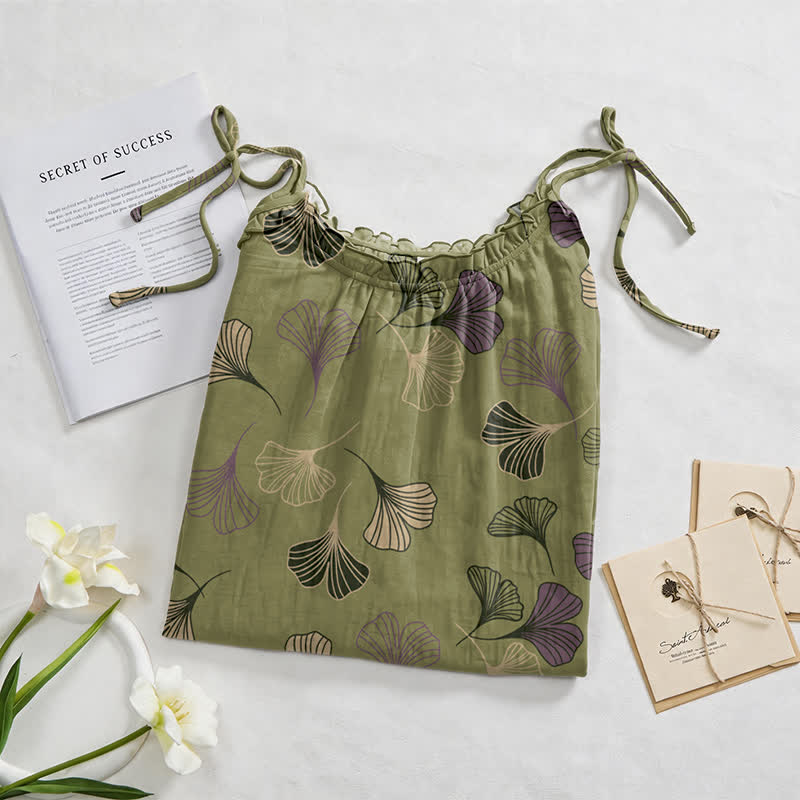 Robe midi d'intérieur à bretelles et motif feuille de ginkgo Ownkoti - image 77