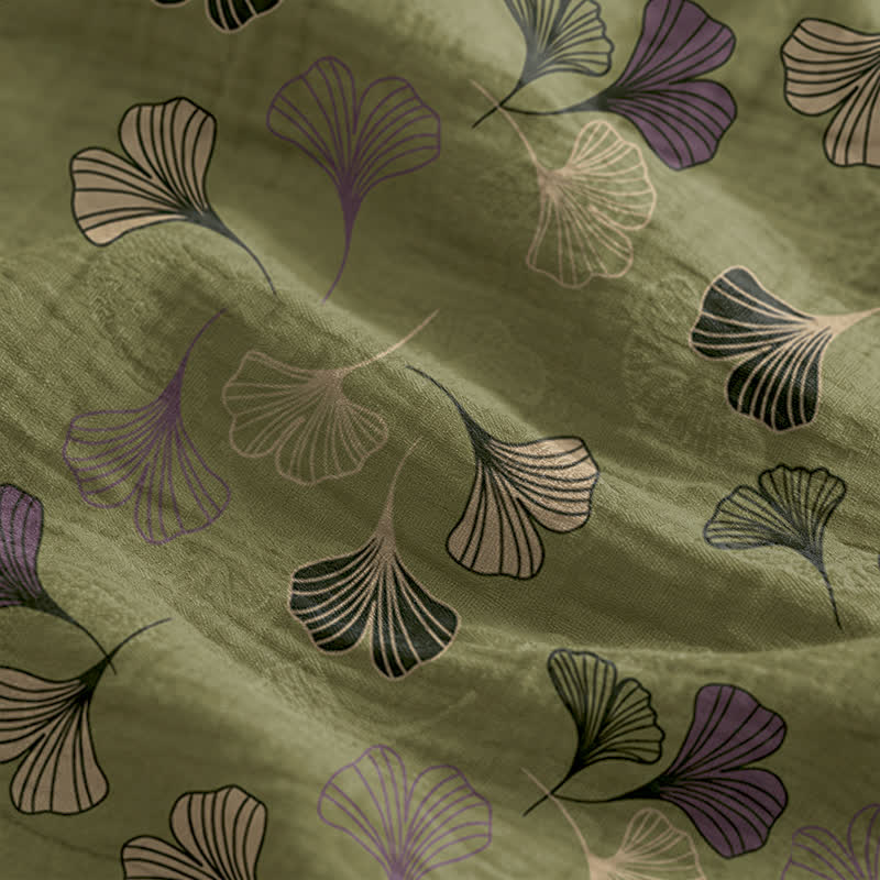 Robe midi d'intérieur à bretelles et motif feuille de ginkgo Ownkoti - image 79