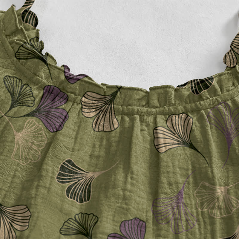 Robe midi d'intérieur à bretelles et motif feuille de ginkgo Ownkoti - image 78