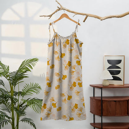 Robe midi d'intérieur à bretelles et motif feuille de ginkgo Ownkoti - image 81