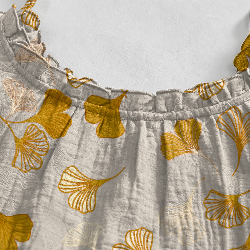 Robe midi d'intérieur à bretelles et motif feuille de ginkgo Ownkoti - image 83
