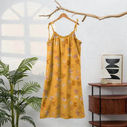 Robe midi d'intérieur à bretelles et motif feuille de ginkgo Ownkoti - image 86