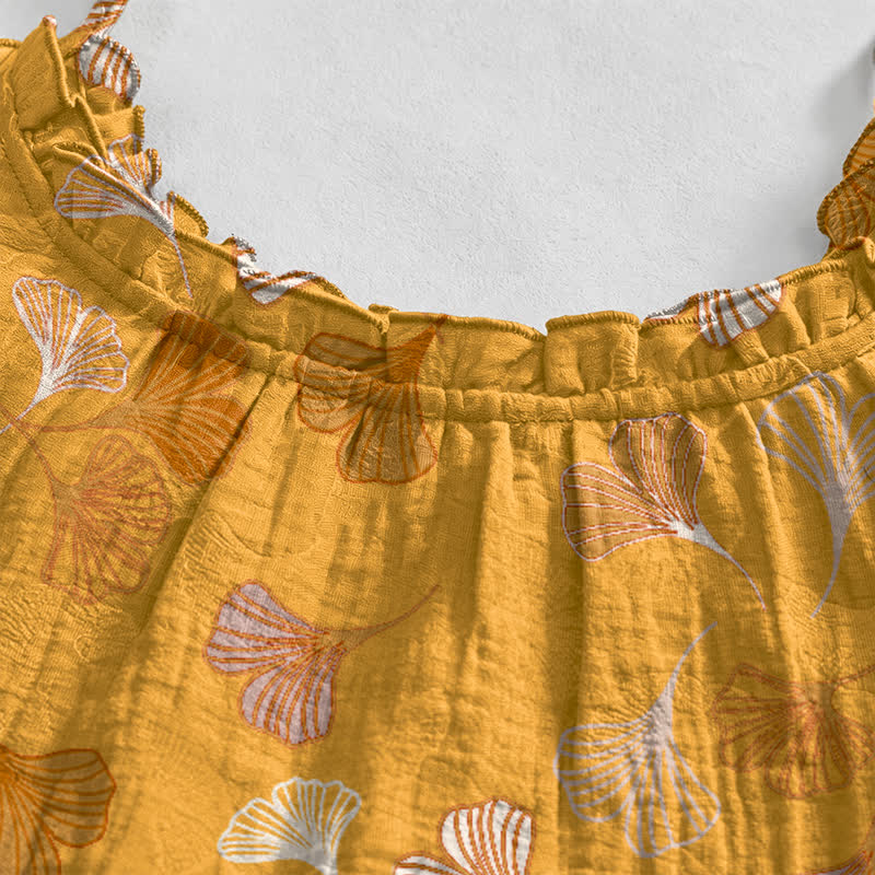 Robe midi d'intérieur à bretelles et motif feuille de ginkgo Ownkoti - image 88