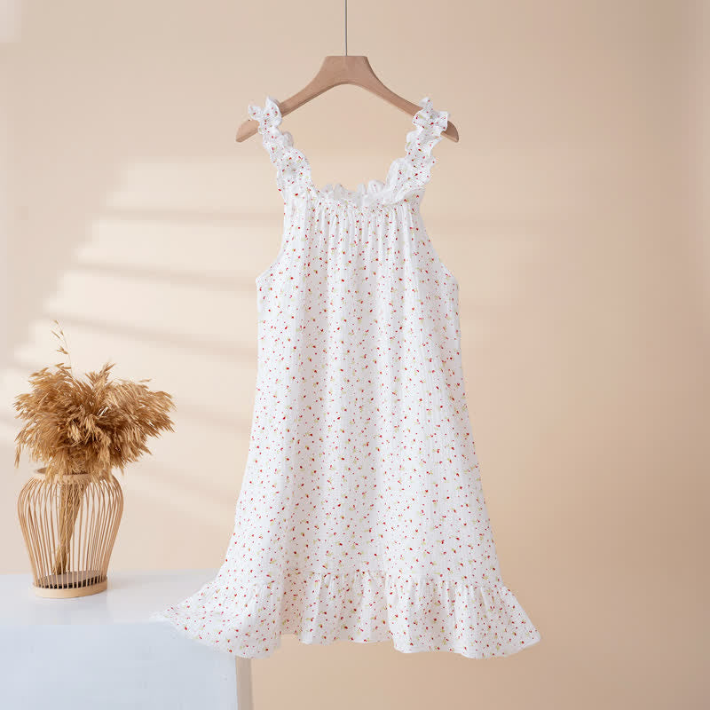 Robe d'intérieur à bretelles volantées et fleurs en coton Ownkoti - MistyRose - 4XL - image 0