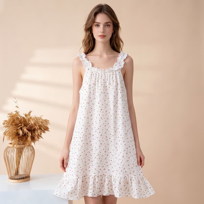 Robe d'intérieur à bretelles volantées et fleurs en coton Ownkoti - image 1