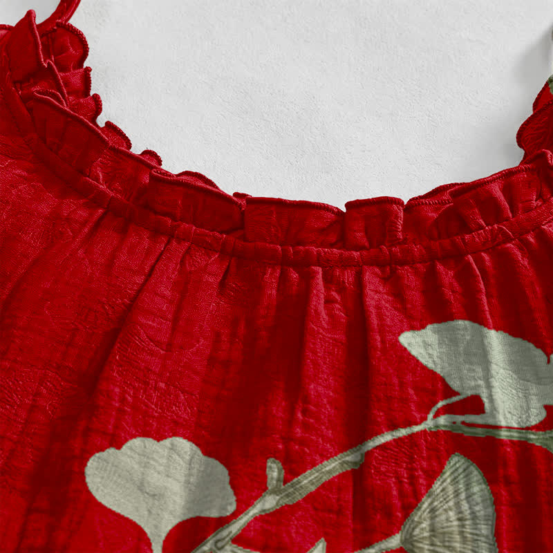 Robe longue de détente à bretelles et motif feuille de ginkgo Ownkoti - image 3