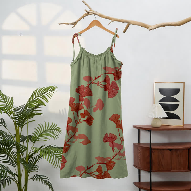 Robe longue de détente à bretelles et motif feuille de ginkgo Ownkoti - image 6