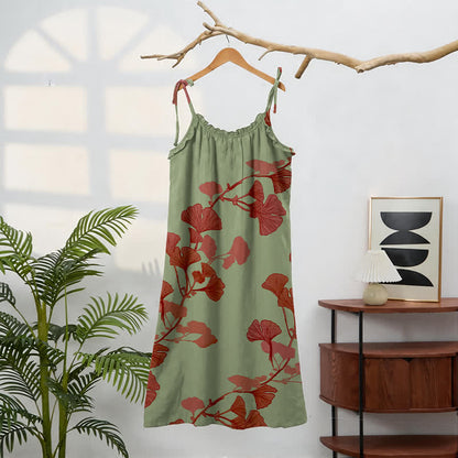 Robe longue de détente à bretelles et motif feuille de ginkgo Ownkoti - image 6