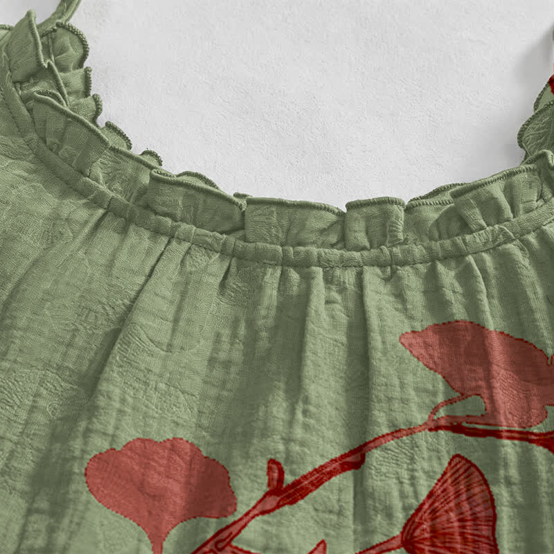 Robe longue de détente à bretelles et motif feuille de ginkgo Ownkoti - image 8