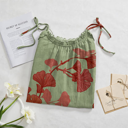 Robe longue de détente à bretelles et motif feuille de ginkgo Ownkoti - image 7