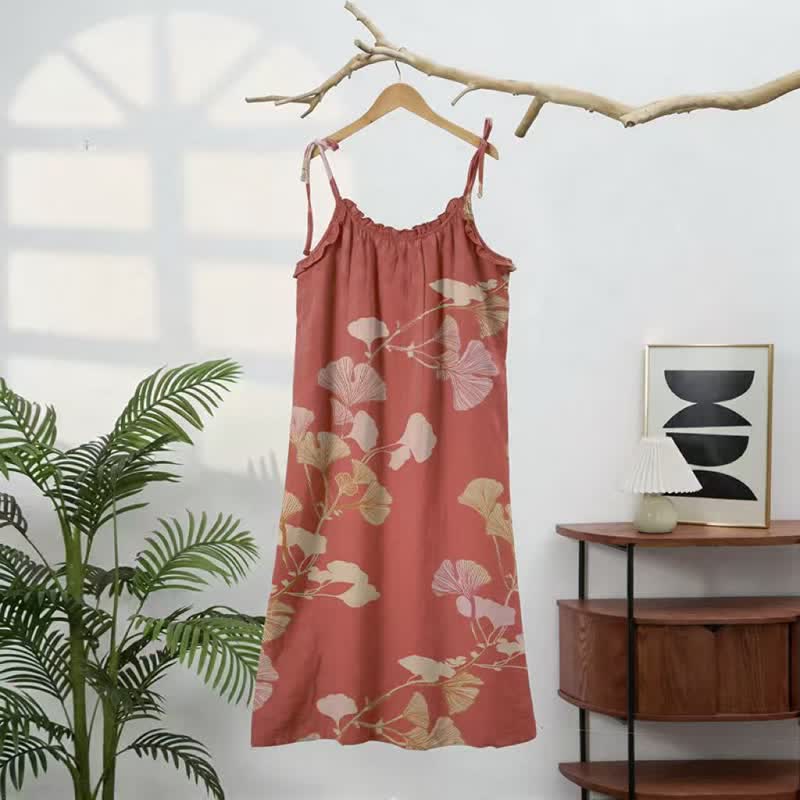 Robe longue de détente à bretelles et motif feuille de ginkgo Ownkoti - image 11