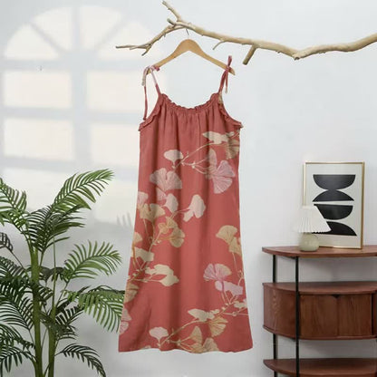 Robe longue de détente à bretelles et motif feuille de ginkgo Ownkoti - image 11