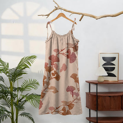 Robe longue de détente à bretelles et motif feuille de ginkgo Ownkoti - image 16