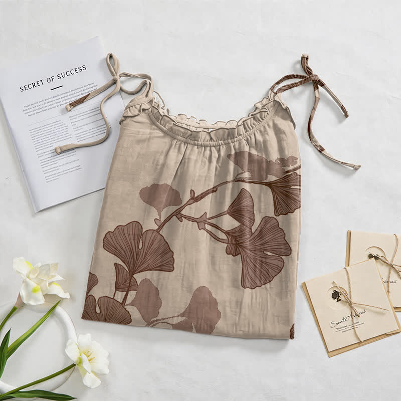 Robe longue de détente à bretelles et motif feuille de ginkgo Ownkoti - image 22
