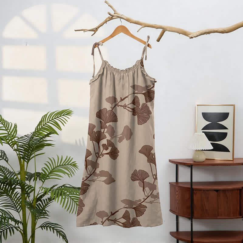 Robe longue de détente à bretelles et motif feuille de ginkgo Ownkoti - image 21