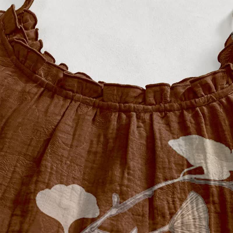 Robe longue de détente à bretelles et motif feuille de ginkgo Ownkoti - image 28