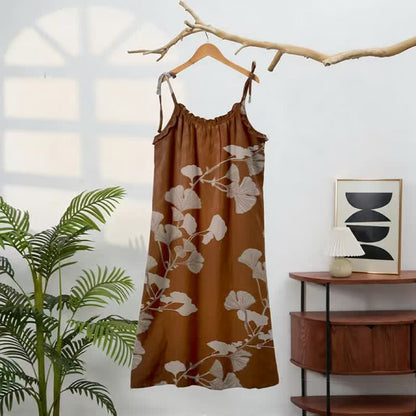 Robe longue de détente à bretelles et motif feuille de ginkgo Ownkoti - image 26