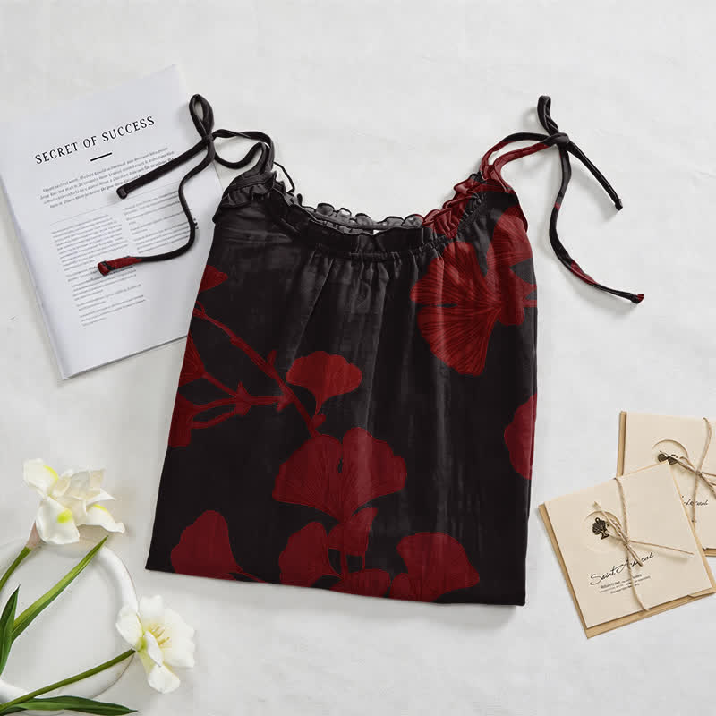 Robe longue de détente à bretelles et motif feuille de ginkgo Ownkoti - image 32